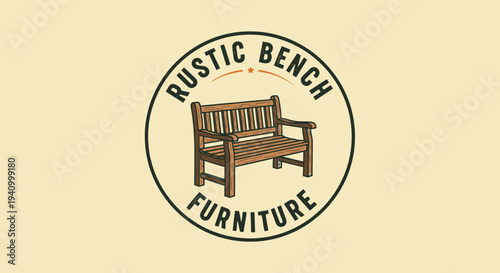 Rustic Wooden Bench Furniture Illustration Logo.