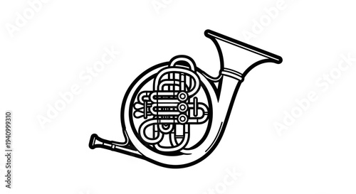 French horn musical instrument illustration.
