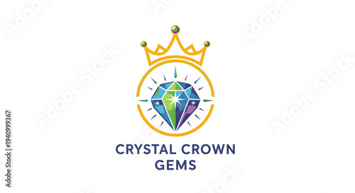 Crystal Crown Gems Logo Design Element.