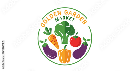 Colorful Vegetables and Fruits in Circle Logo.