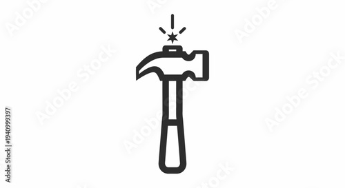 Hammer Striking Nail with Spark Illustration.