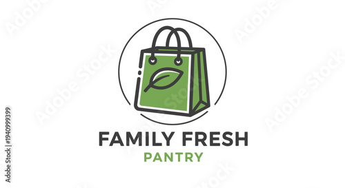 Green Shopping Bag with Leaf Logo Design.