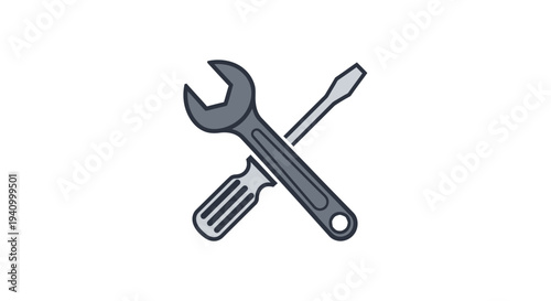 Screwdriver and Adjustable Wrench Crossed Illustration.