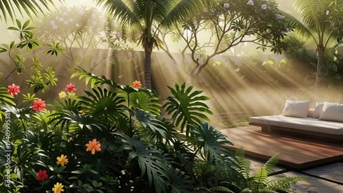 Serene Forest Deck with Lounge Furniture.