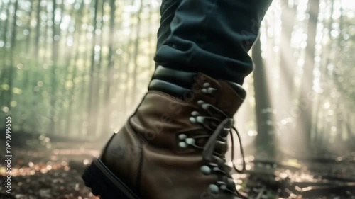 Hiking Boots in Forest Setting Closeup.