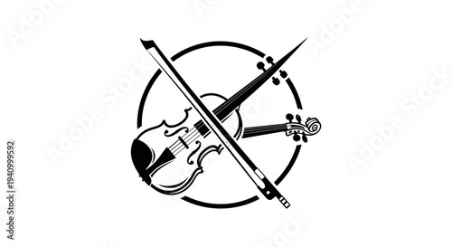 Violin and Bow Illustration on Circle.