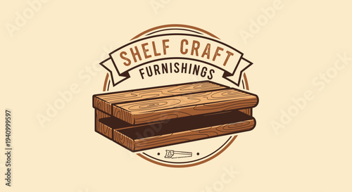 Vintage Wooden Shelf Logo Design Element.