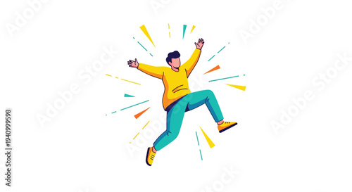 Energetic individual in mid-air, radiating vibrant lines signifying exhilaration and dynamic movement, a symbol of pure joyful expression