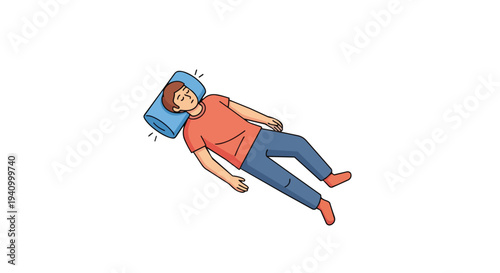 Illustration of a person in a reclining position, resting their head on a comfortable blue pillow, conveying a sense of ease and repose during
