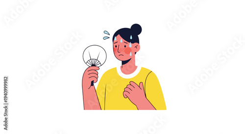 Woman struggling with intense heat, fanning herself vigorously while feeling overwhelmed by the oppressive warmth