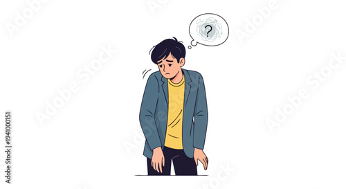 Confused Person with Question Mark in Thought Bubble Showing Uncertainty and Lack of Direction in Life
