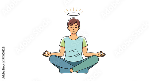 Person in meditative pose with halo symbolizing inner peace and spiritual enlightenment