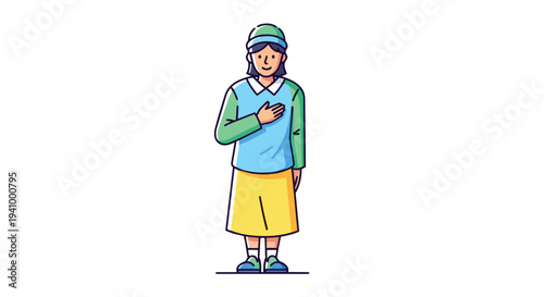 Illustration of a person with hand on heart symbolizing sincerity patriotism and respect for national values and traditions