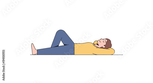Stylized illustration of a person relaxing with their eyes closed and hands behind their head on a clean white background