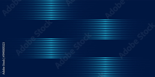 Dark blue abstract background with flowing horizontal neon lines and smooth wave motion, creating a futuristic and high tech visual for digital and corporate design.