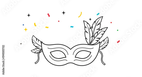 Carnival Mask with Feathers and Confetti - Festive Celebration Icon