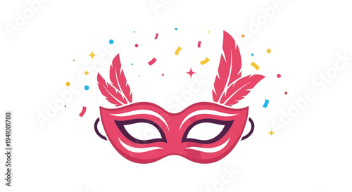 Carnival Masquerade Mask with Feathers and Confetti - Festive Celebration Icon