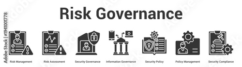 Risk Governance web banner icon set vector illustration concept for business with icon of Risk Management, Risk Assessment, Security Governance, Information Governance, Security Policy, Pol.
