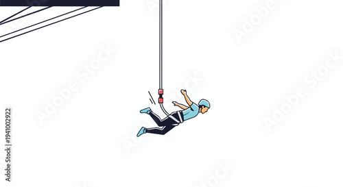 Animated illustration depicting a thrilling bungee jump adventure with a person suspended mid-air, emphasizing extreme sports and adrenaline-fueled