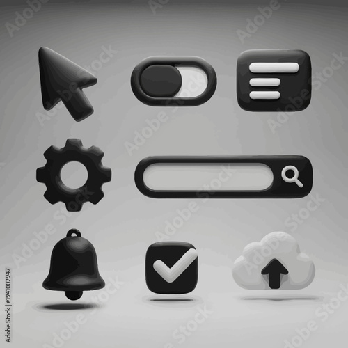 3D Rendered Collection of Essential User Interface Icons for Web and Mobile Applications.