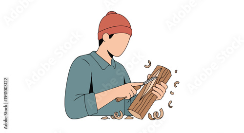 Artisan crafting a wooden object with precision and care, a representation of manual skill and traditional craftsmanship