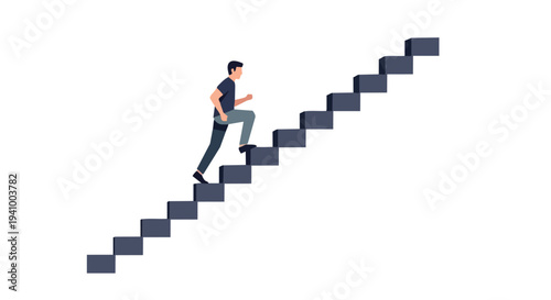 Man Ascending Stairs to Success Conceptual Representation of Progress Ambition and Achievement