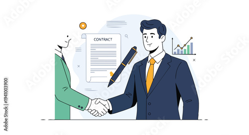 Business Partnership Agreement and Financial Growth depicted through handshake illustration