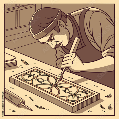 Artisan Wood Carving in Rustic Workshop