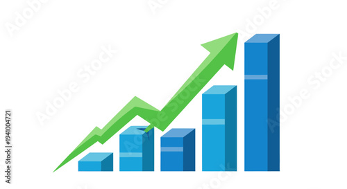 Blue bar chart shows strong upward financial growth indicated by a.