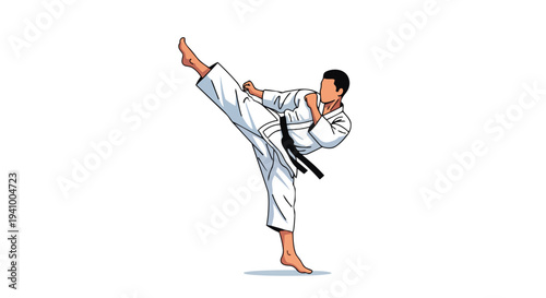 Dynamic illustration of a martial artist performing a powerful high kick, capturing the essence of discipline and athleticism in combat sports
