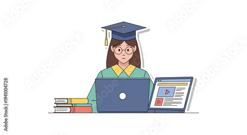 Graduate student studies online using a laptop and digital resources.