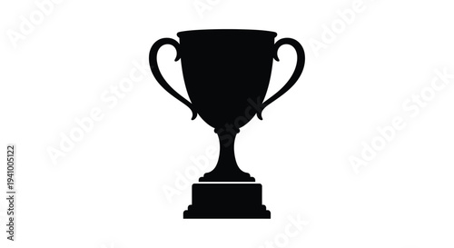 A simple black silhouette of a classic trophy with two handles