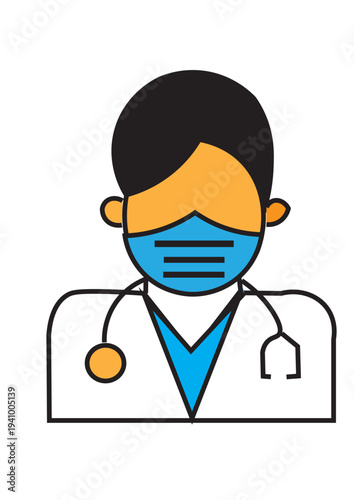 Doctor Wearing Medical Face Mask and Stethoscope, Healthcare Professional Icon