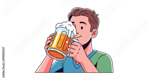 Joyful man appreciating a frothy mug of refreshing golden beer, a moment of pure enjoyment and relaxation captured