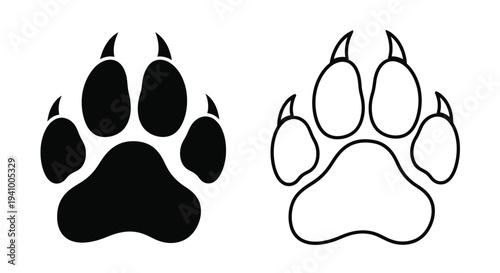 Two contrasting animal paw prints one black one white outline
