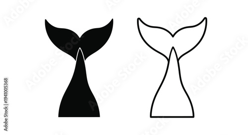 Two whale tails one solid black and the other a white outline