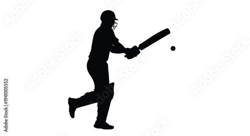 Silhouette of a cricket batsman swinging at a fast moving ball