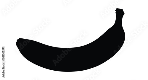 A simple black silhouette of a curved ripe banana fruit