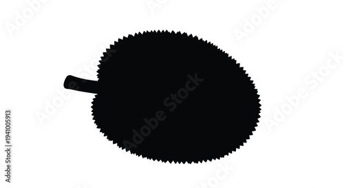 Black silhouette of a durian fruit against a stark white background