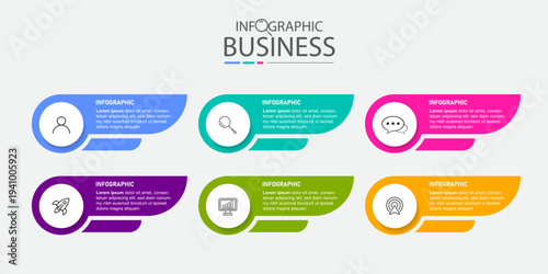 Vector infographic flat template circles for six label, diagram, graph, presentation. Business concept with 6 options. For content, flowchart, steps, timeline, workflow, marketing