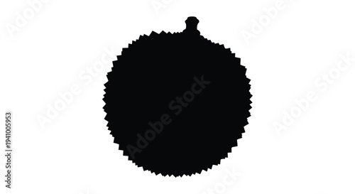 A stark silhouette of a durian fruit against a white background