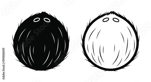 Two fluffy spherical creatures with simple faces in black and white