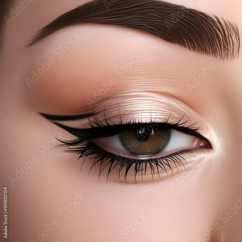 Close-up of a woman's eye with brown eye shadow and eyeliner makeup