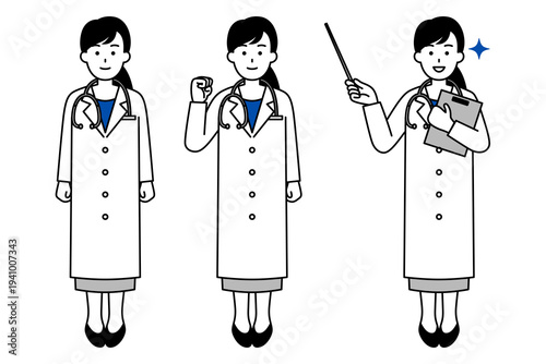 医師の女性の全身ポーズセット