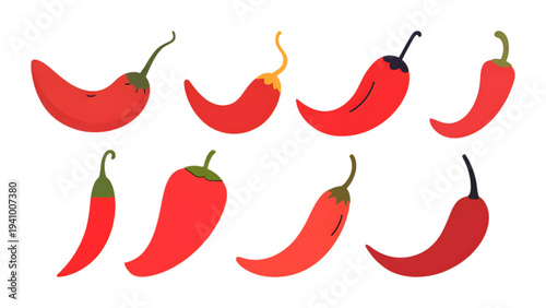 red chili pepper vector illustration set