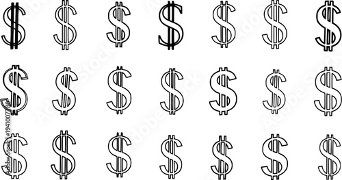 Collection of Dollar Signs in Various Styles on White Background