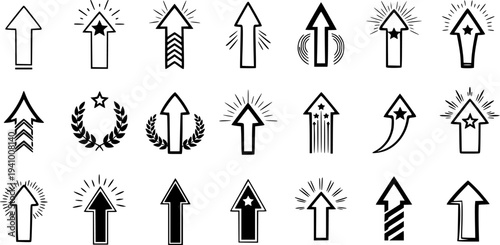 Collection of Upward Arrows and Achievement Symbols, Icons for Growth and Success