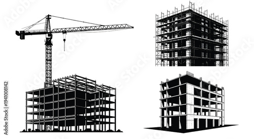A construction site with a crane and buildings under development
