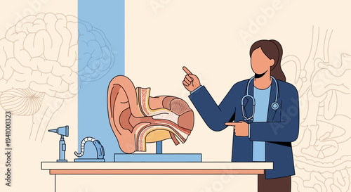 Doctor Explains Ear Anatomy Model, Medical Education, Otology, Audiology