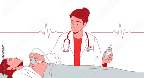 Doctor performing ultrasound on patient, medical examination, healthcare concept